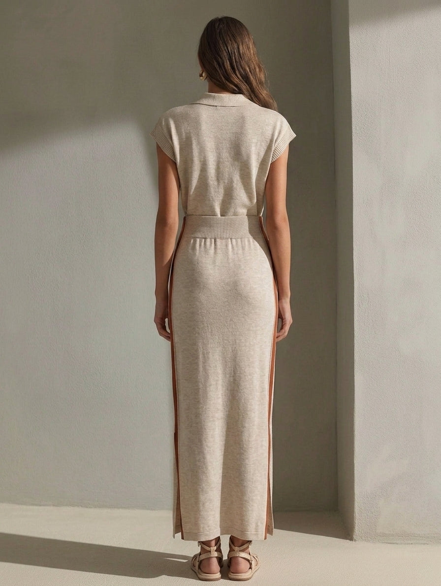Women's Casual Beige Stretch-knit Short-sleeve Maxi Dress MDZ0746H7LXY