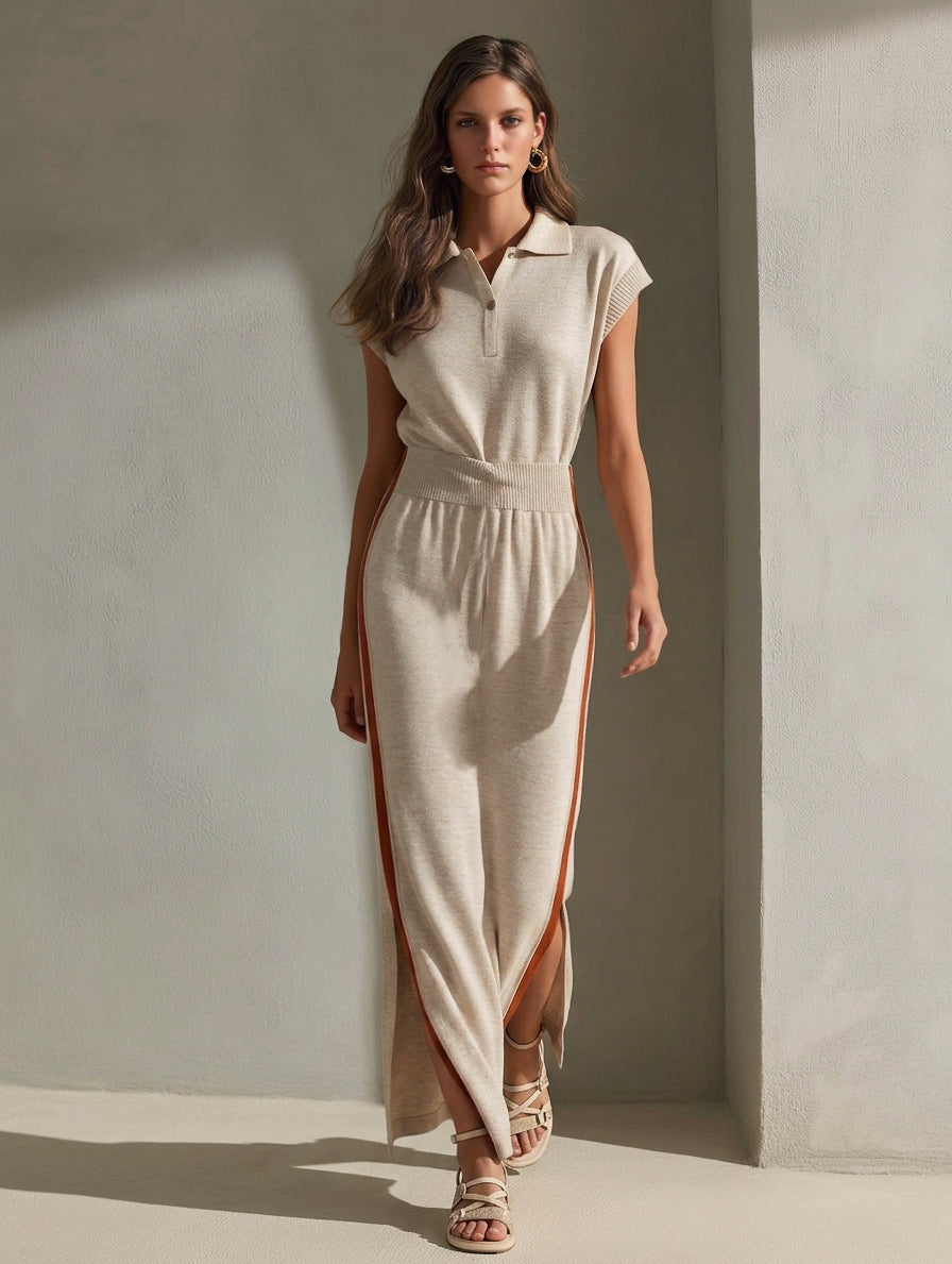 Women's Casual Beige Stretch-knit Short-sleeve Maxi Dress MDZ0746H7LXY