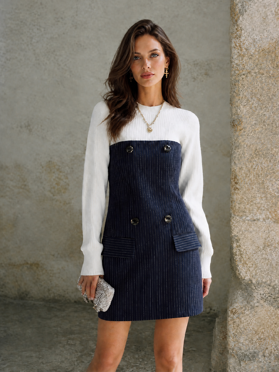 Women's Pinstripe Sophisticated Knit Mini Dress MDZ0717H5GMJ