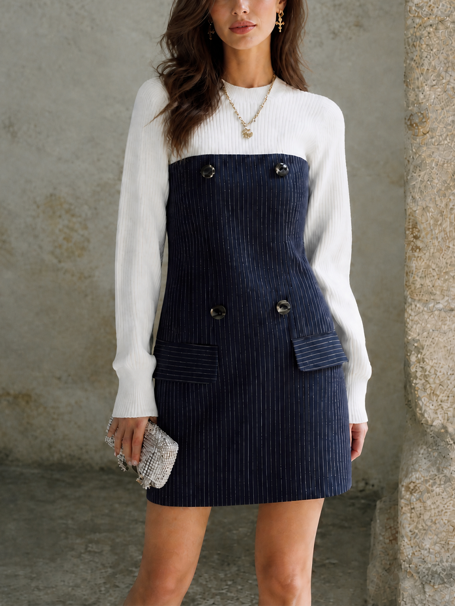 Women's Pinstripe Sophisticated Knit Mini Dress MDZ0717H5GMJ