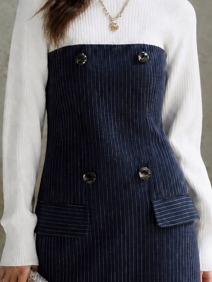 Women's Pinstripe Sophisticated Knit Mini Dress MDZ0717H5GMJ
