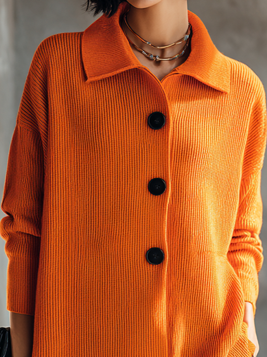 Women's Ribbed Sophisticated Collared Button-Front Knit Top MDZ0754H9GMJ