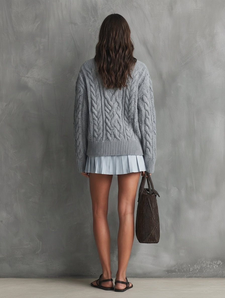 Women's Casual Grey Long-sleeve Knit Sweater MDZ0763H6LXY