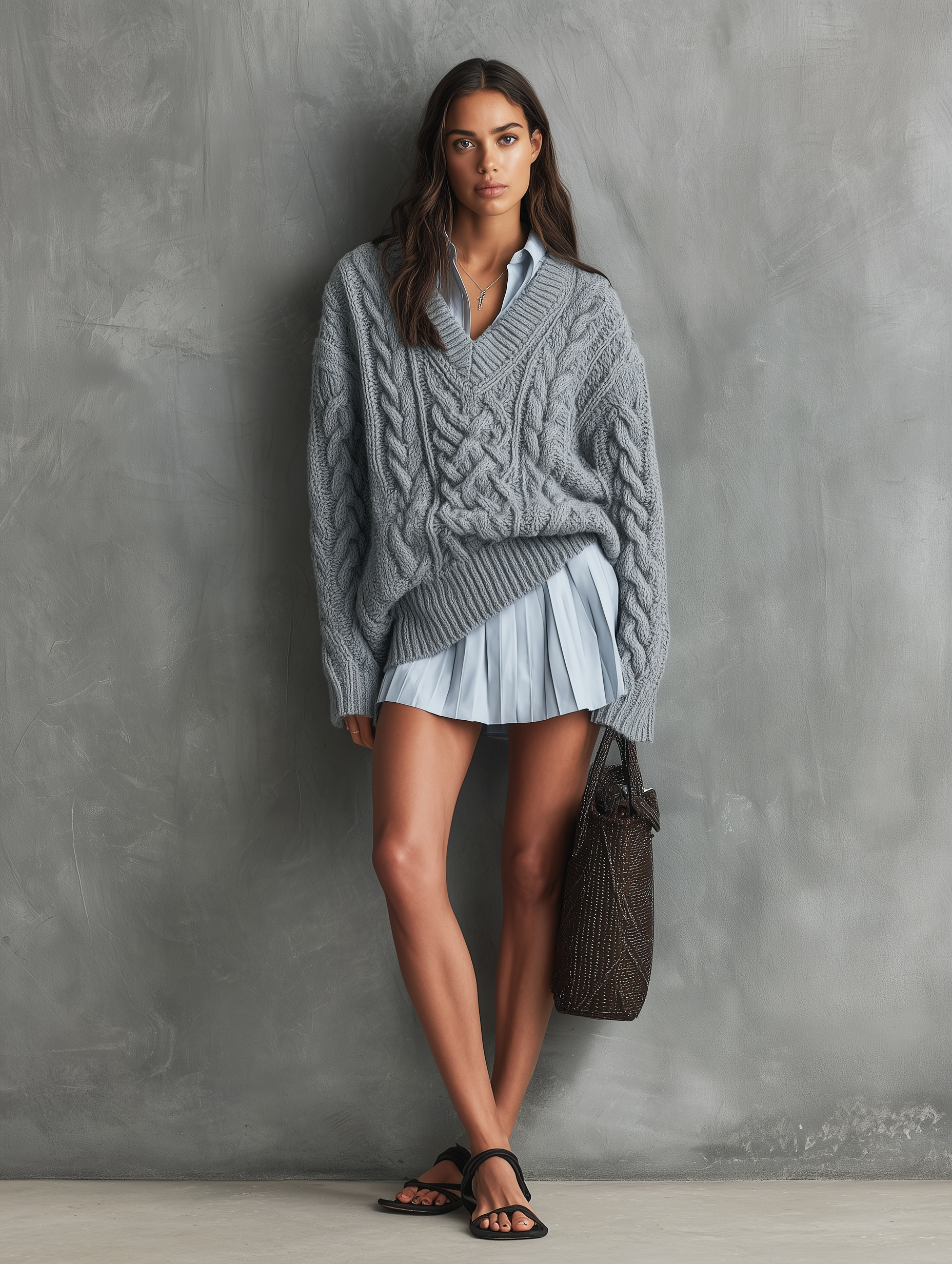 Women's Casual Grey Long-sleeve Knit Sweater MDZ0763H6LXY