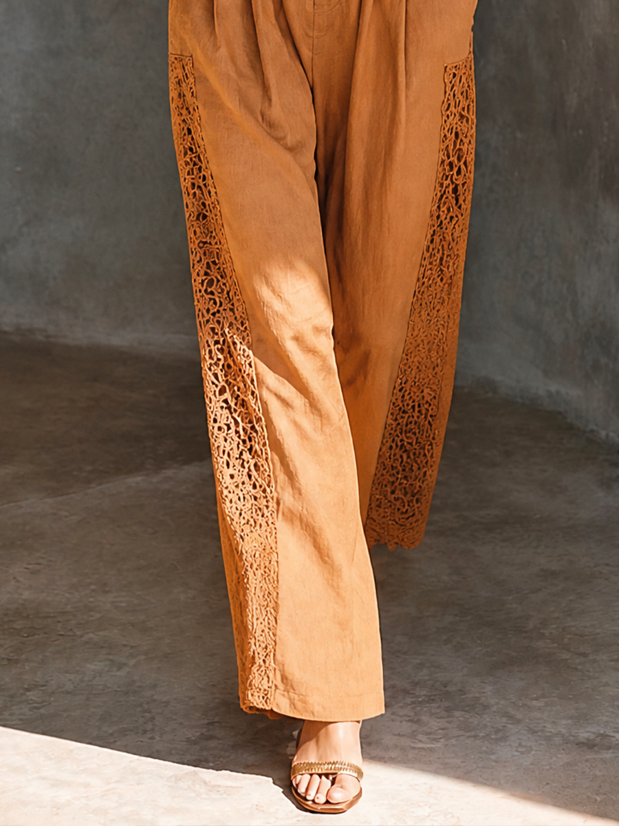 Women's Lace Panel Bohemian Linen Blend Jumpsuit MDZ0787H7GMJ
