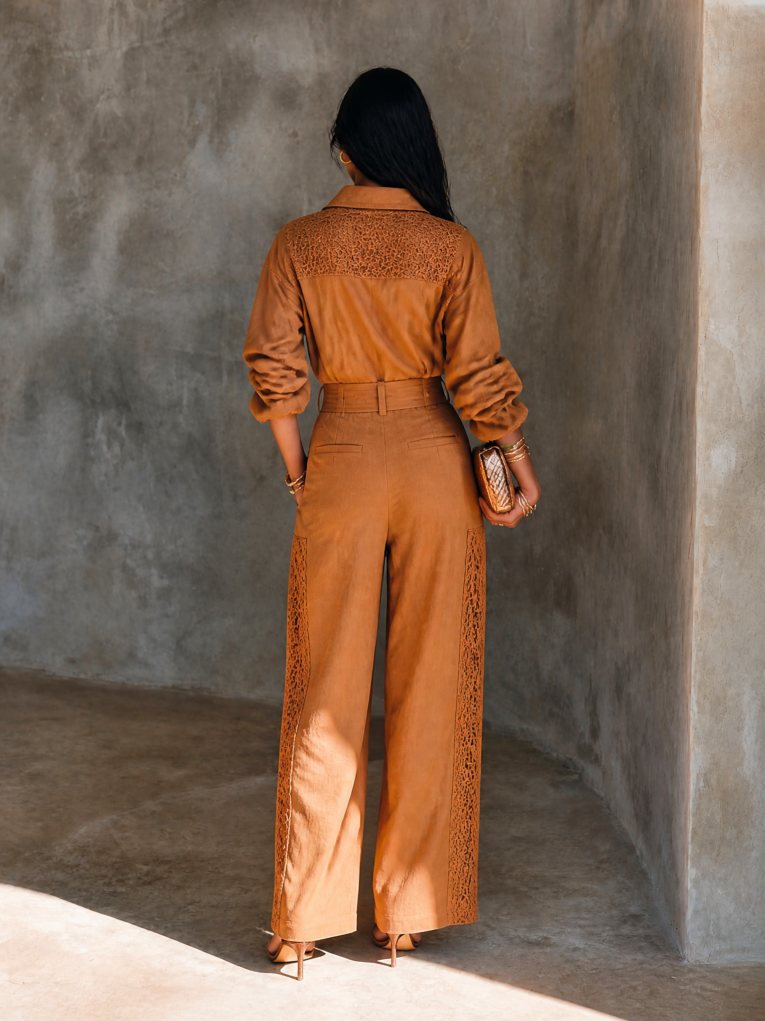 Women's Lace Panel Bohemian Linen Blend Jumpsuit MDZ0787H7GMJ