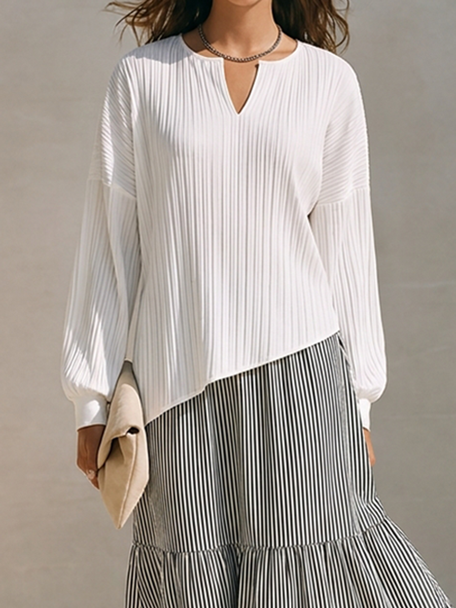 Women's Striped Panel Midi Dress With Small V-Neck MDZ1063H0ZRK