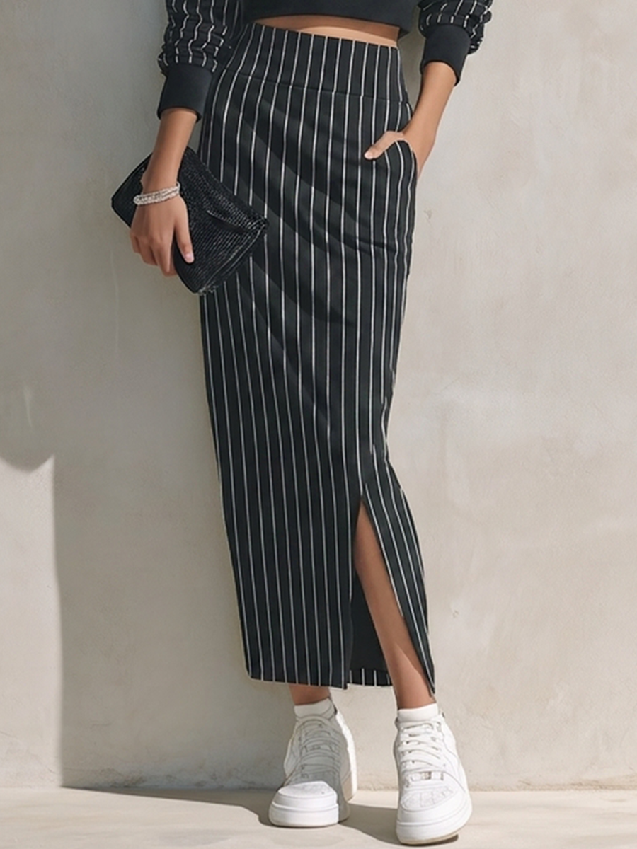 Women's Striped One-Shoulder Cropped Top & Maxi Skirt Set MDZ1073H5ZRK