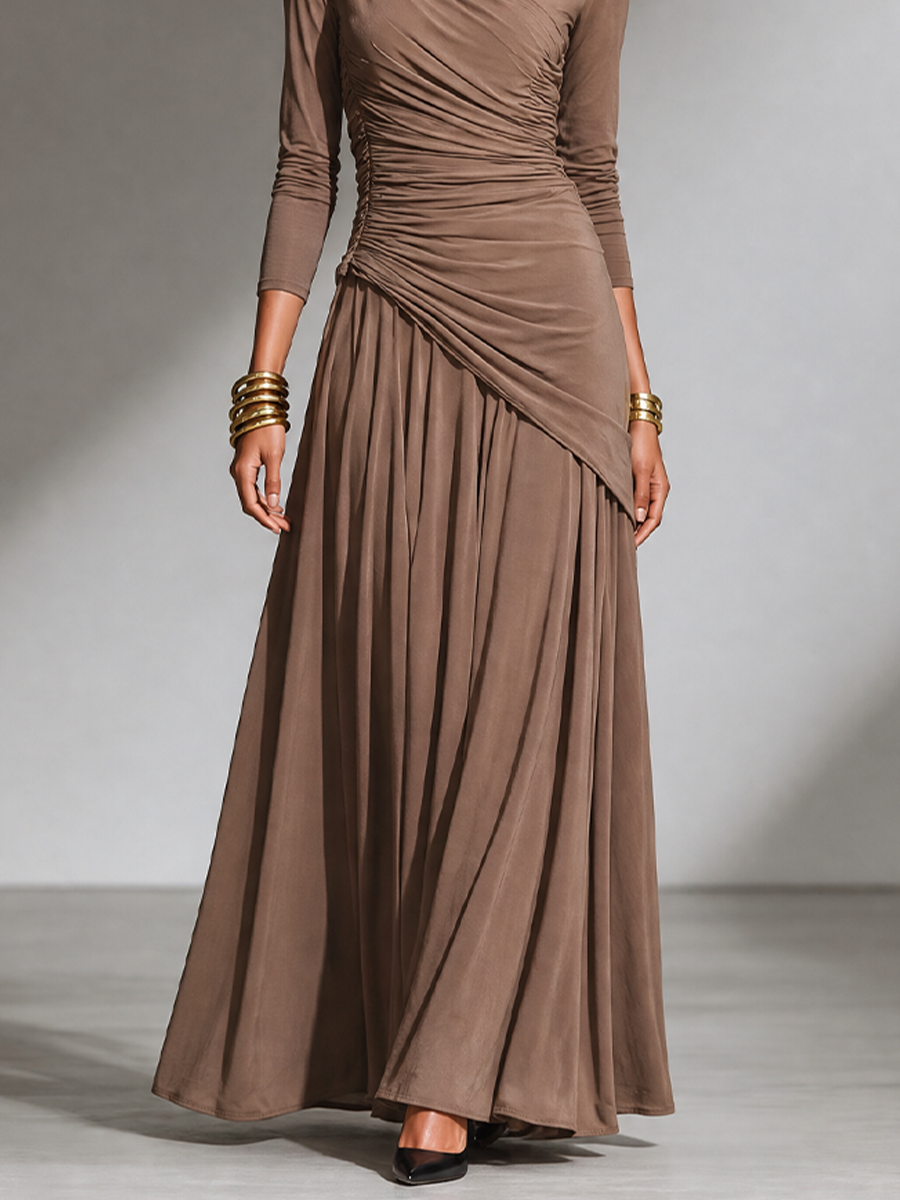 Women's Elegant Draped V‑Neck Long Maxi Dress MDZ1034H6LYL