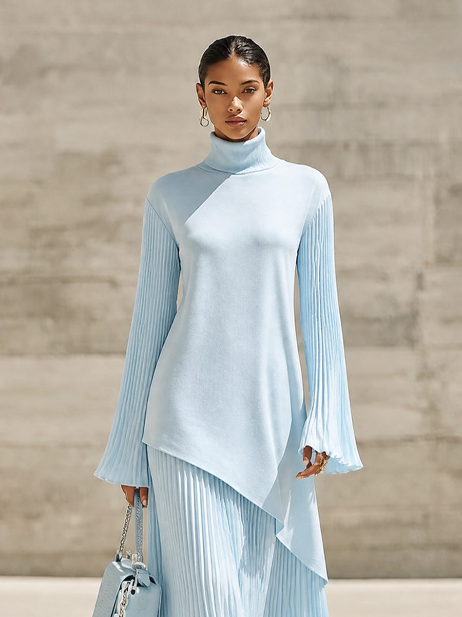 Women's Elegant Flare Sleeve Knit Pleated Midi Dress MDZ1093H3LYL
