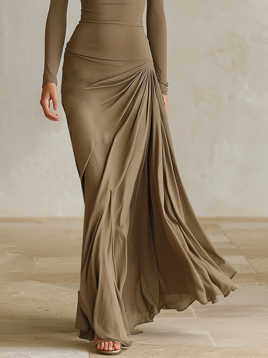 Women's Formal V‑Neck Draped Slim Fit Maxi Dress MDZ1036H6LYL