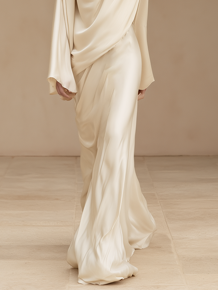 Women's Formal Cowl Neck Flare Sleeve Satin Gown MDZ1028H9LYL