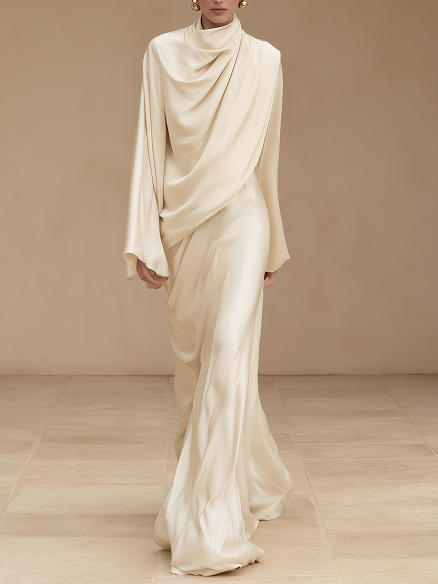 Women's Formal Cowl Neck Flare Sleeve Satin Gown MDZ1028H9LYL
