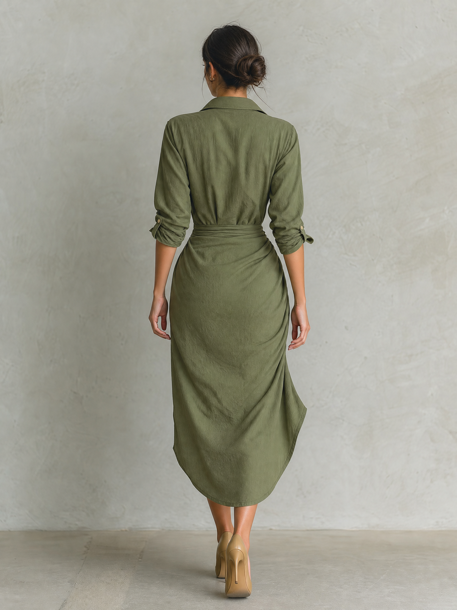 Women's Deep V-Neck Long Sleeve Ruched Wrap High-Low Shirt Dress MDZ1053H7YZJ
