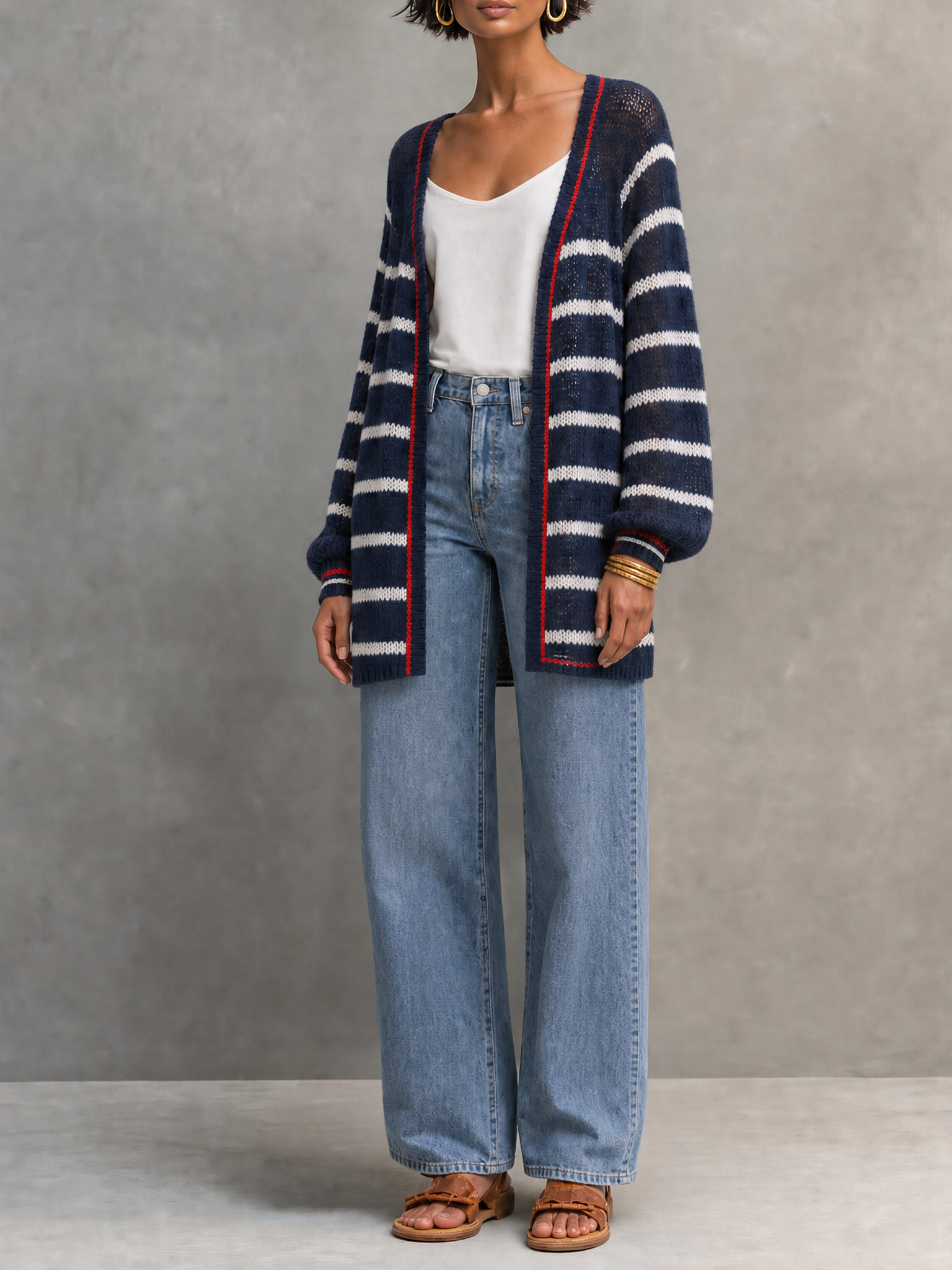 Women's Vintage Striped Open-Front Cardigan MDZ1019H6WY