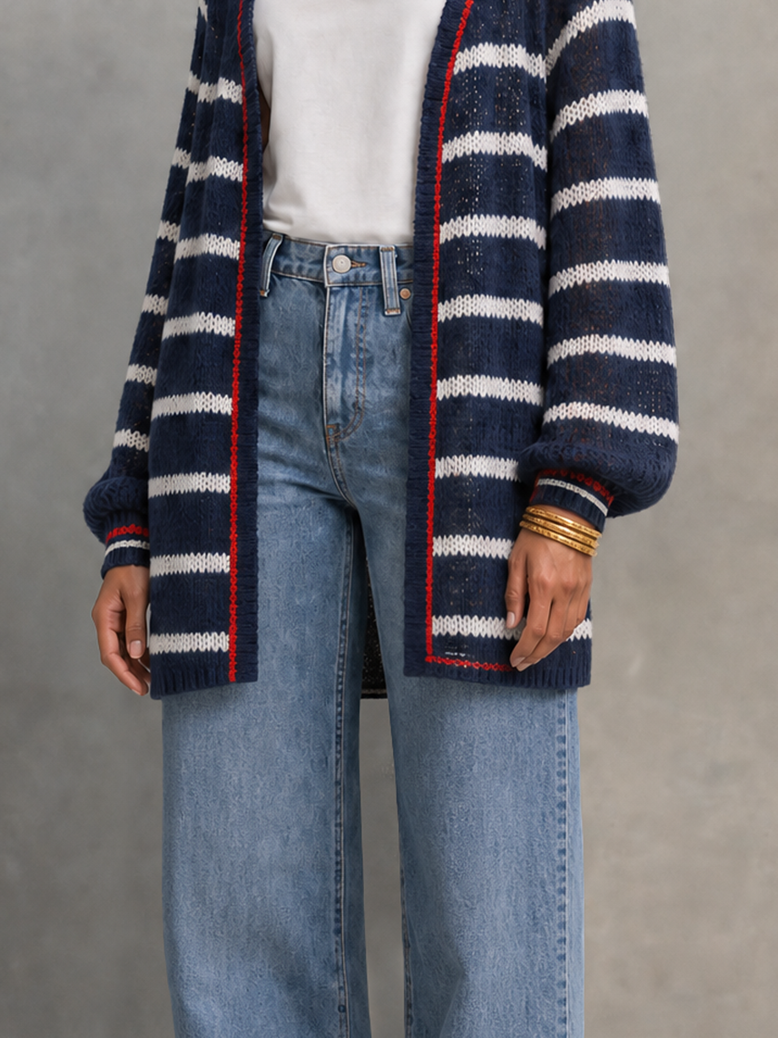 Women's Vintage Striped Open-Front Cardigan MDZ1019H6WY