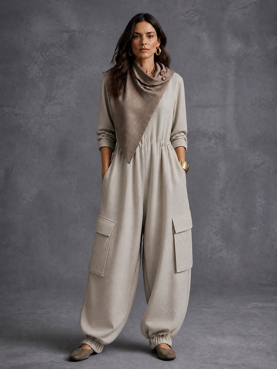 Women's Utility Casual Cowl-Neck Cargo Jumpsuit MDZ1044H2GMJ