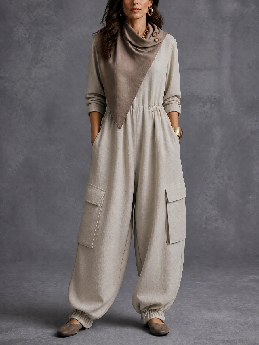 Women's Utility Casual Cowl-Neck Cargo Jumpsuit MDZ1044H2GMJ