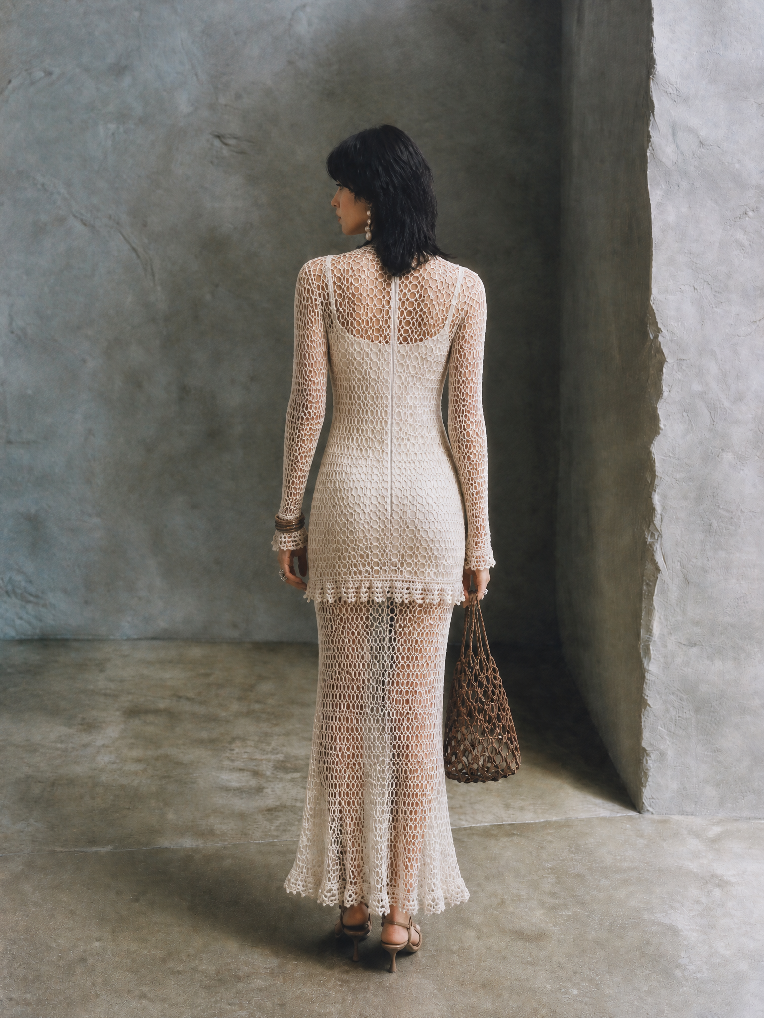 Women's Openwork Vacation Mock-Neck Dress Set MDZ1130H3GMJ