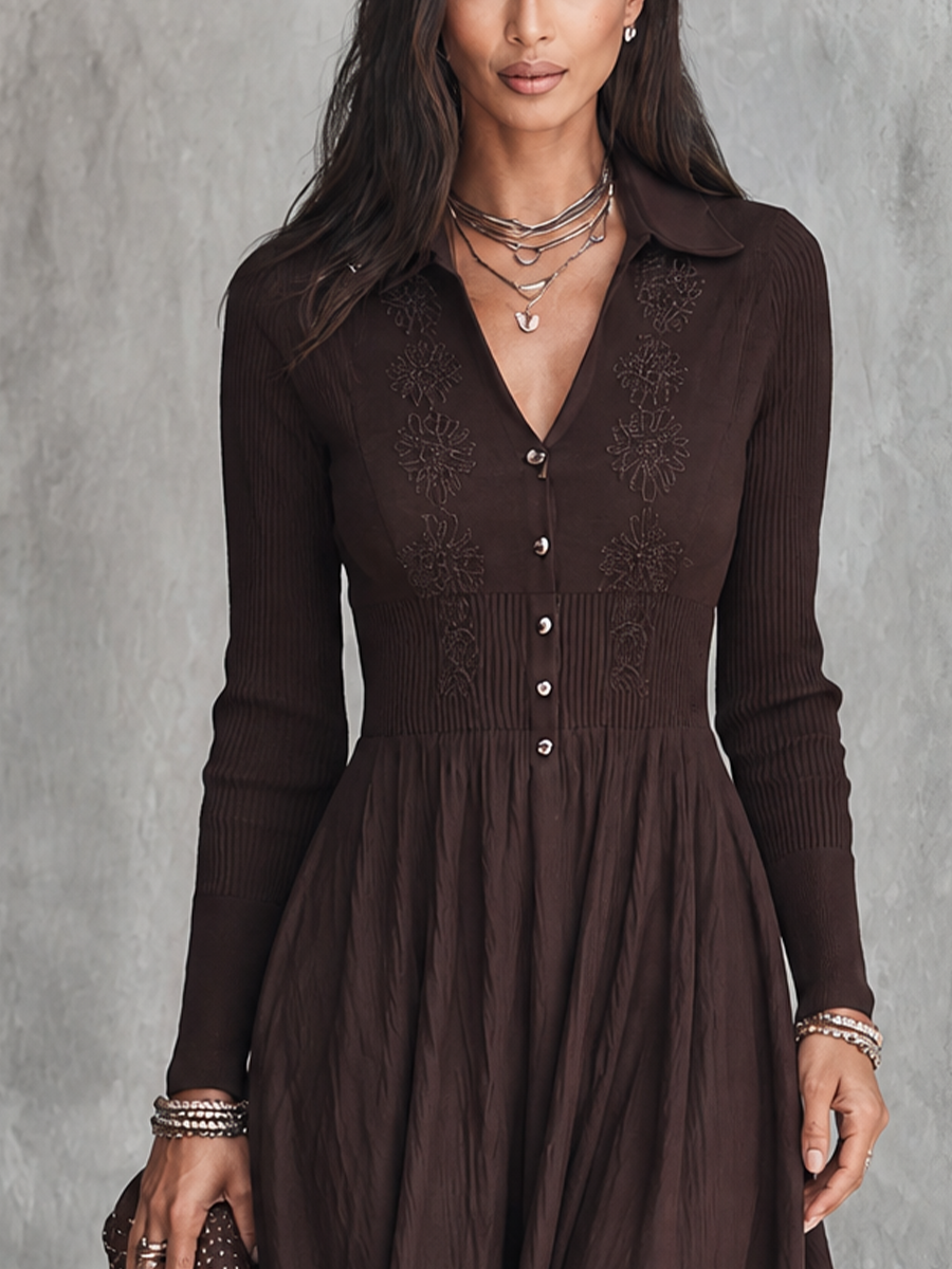 Women's Embroidered Elegant Collared Maxi Dress MDZ1107H0GMJ
