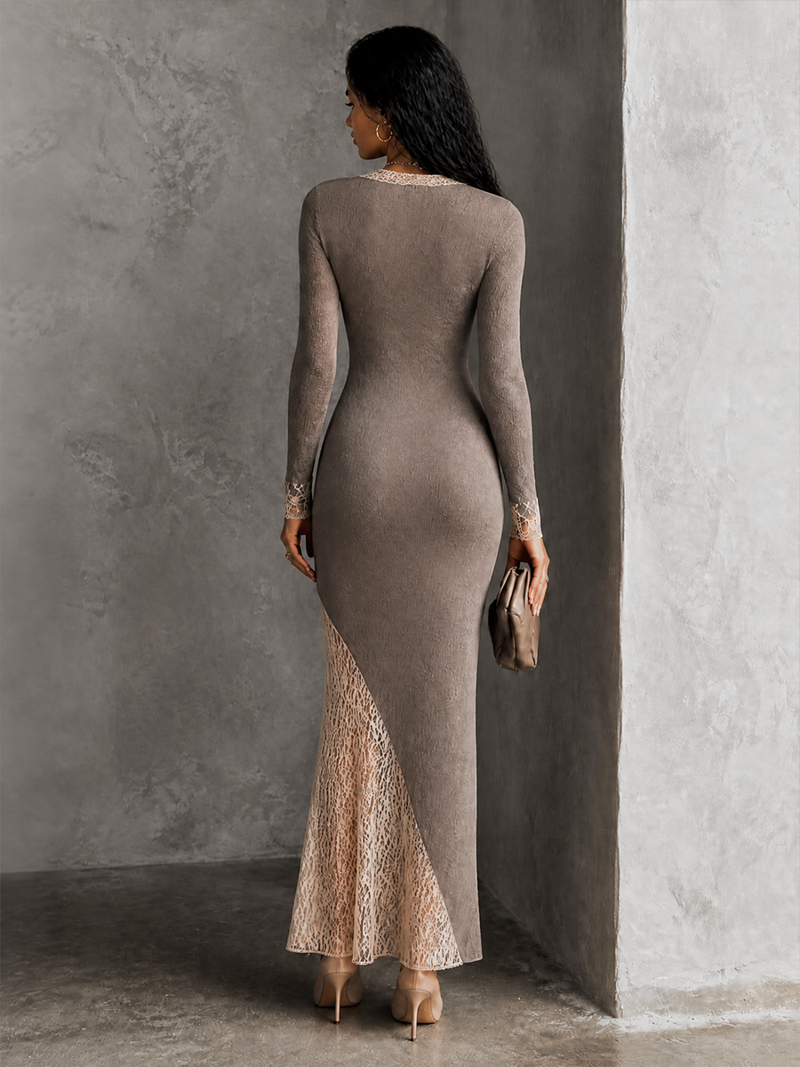 Women's Lace Panel Elegant Knit Maxi Dress MDZ1197H0GMJ