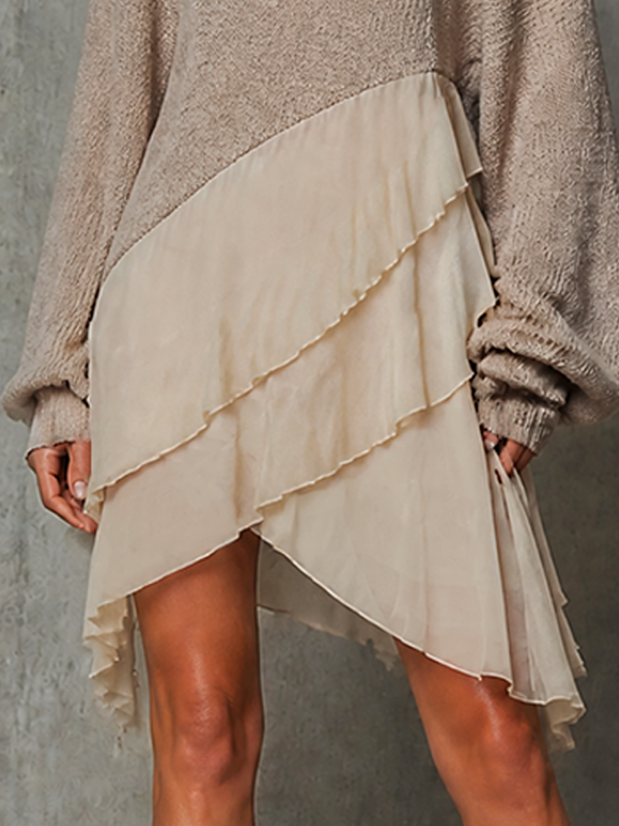 Women's Ruffle Hem Bohemian Knit Mini Dress MDZ1166H5GMJ