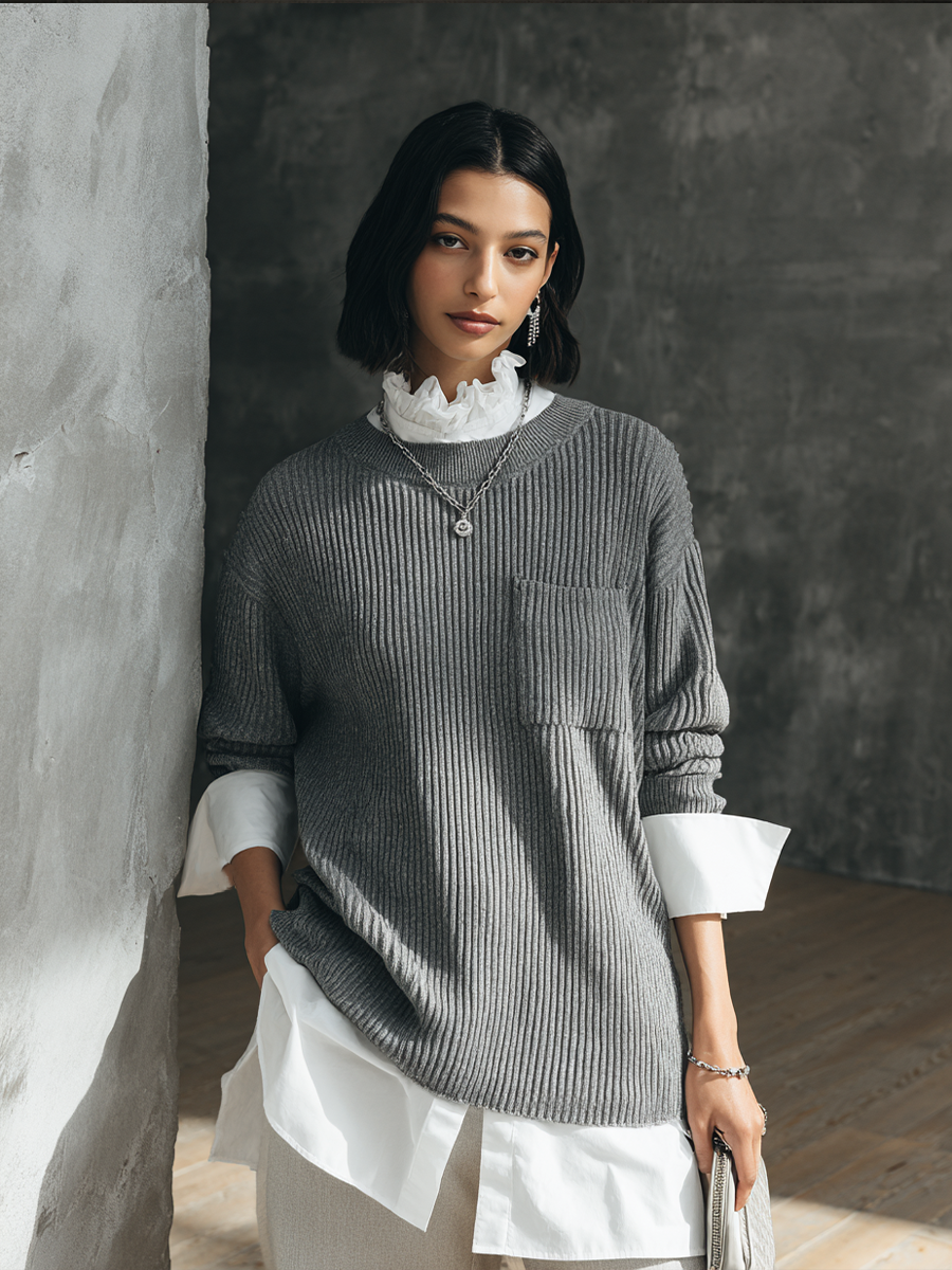 Women's Casual Faux-layered Sweater MDZ1146H0GMJ