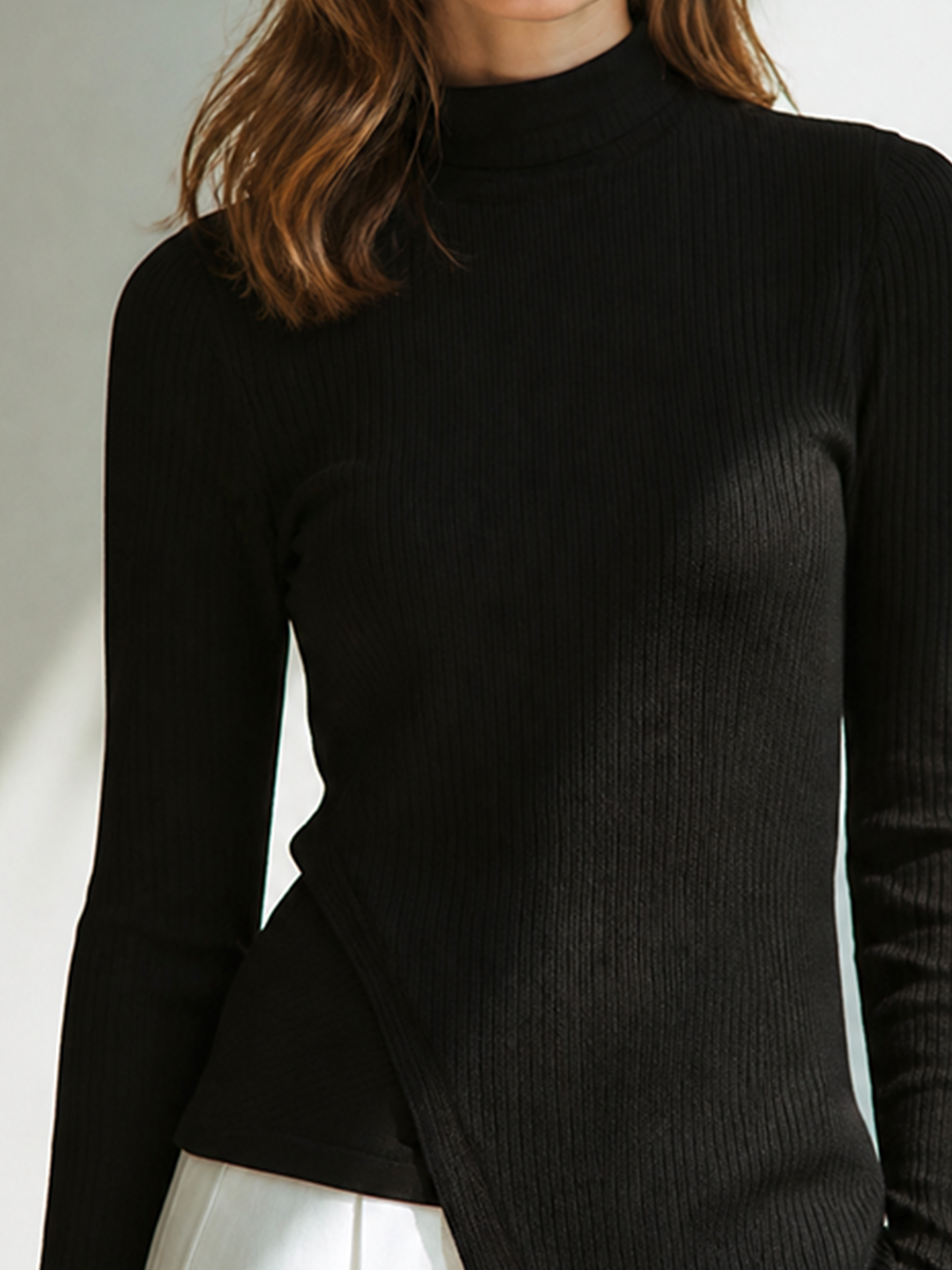 Women's Asymmetrical Knit Mock Neck Long Sleeve Top MDZ1275H1LYL