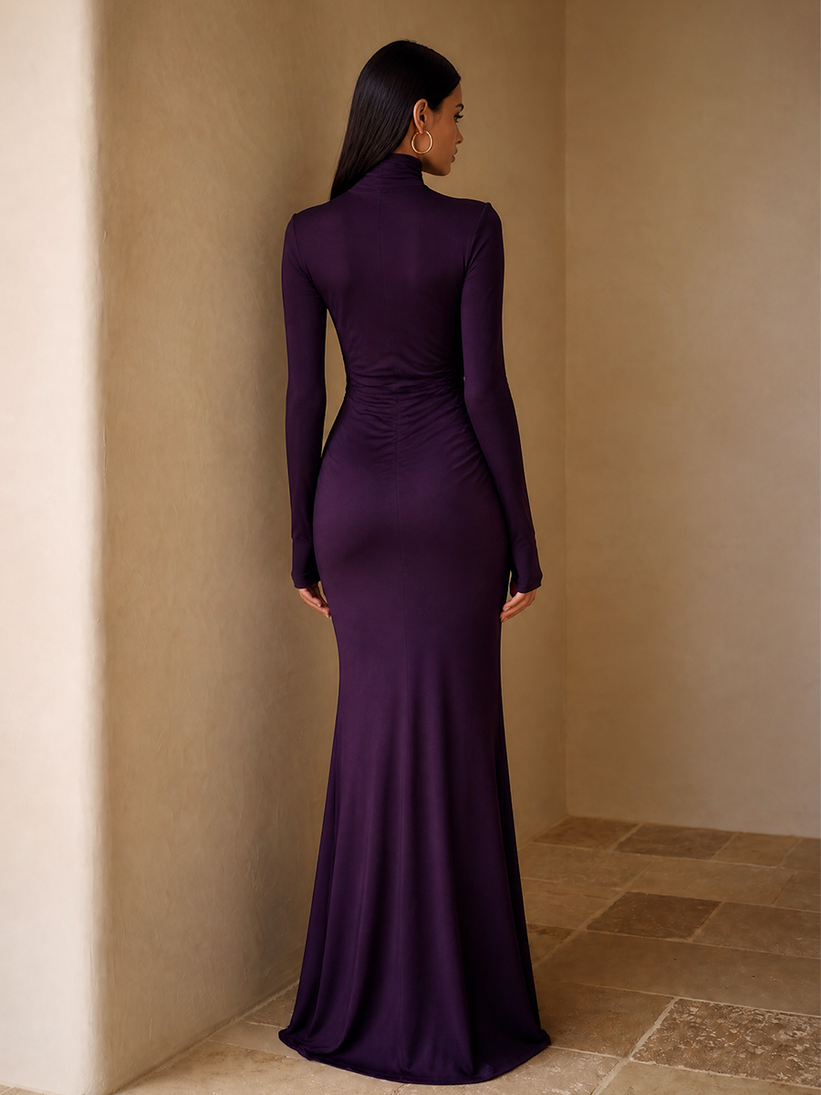 Women Cutout Draped Evening Turtleneck Midi‑Maxi Dress MDZ1259H0LYL