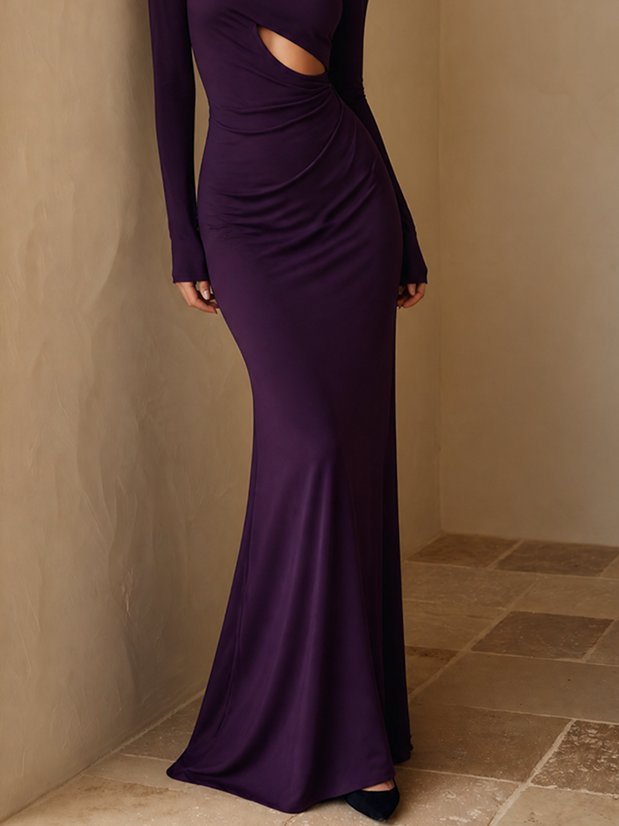 Women Cutout Draped Evening Turtleneck Midi‑Maxi Dress MDZ1259H0LYL