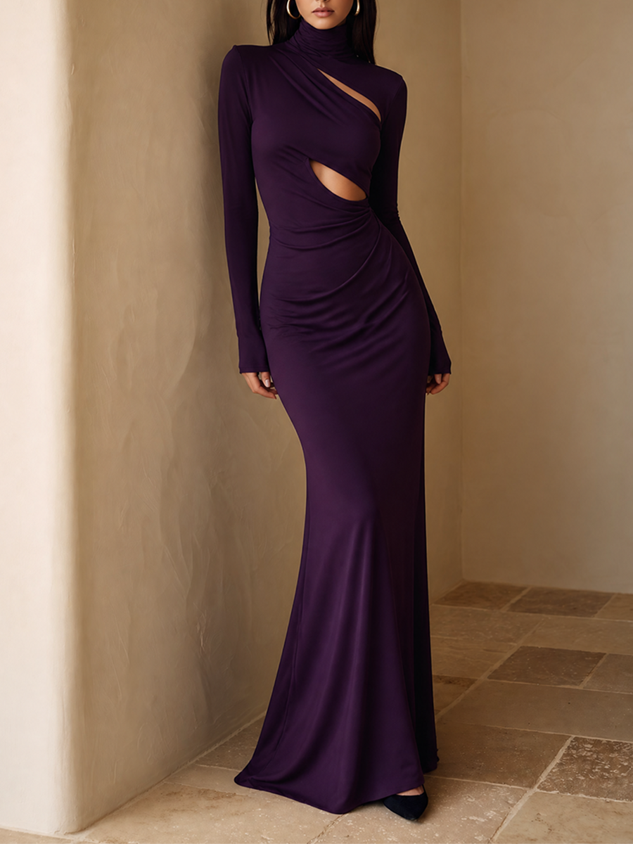 Women Cutout Draped Evening Turtleneck Midi‑Maxi Dress MDZ1259H0LYL