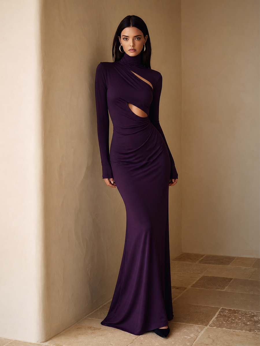 Women Cutout Draped Evening Turtleneck Midi‑Maxi Dress MDZ1259H0LYL
