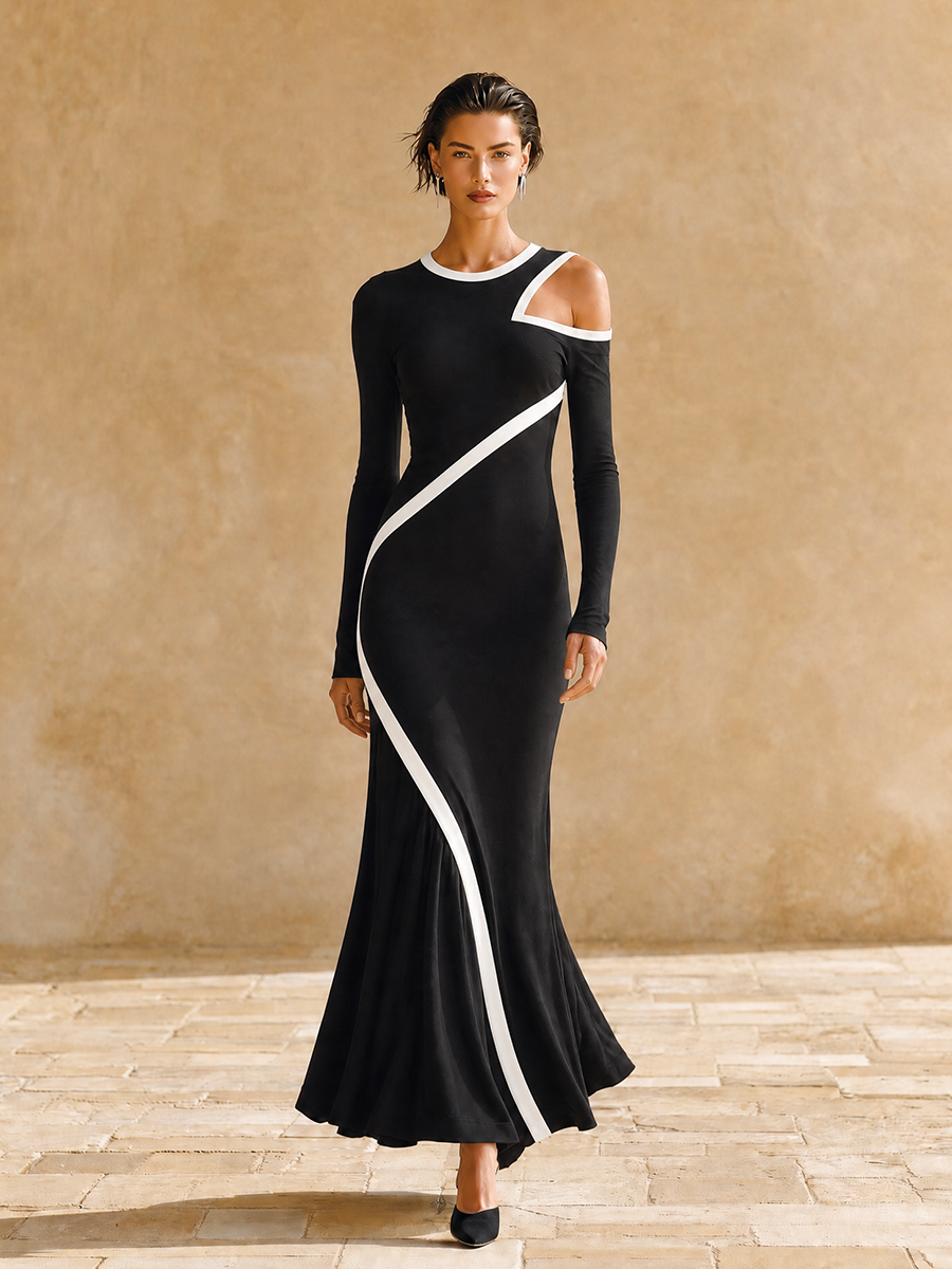 Women's Slim Fit Contrast Trim Cocktail Mermaid Maxi Dress MDZ1238H6LYL