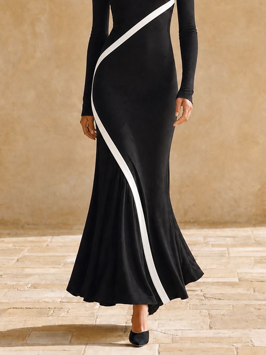 Women's Slim Fit Contrast Trim Cocktail Mermaid Maxi Dress MDZ1238H6LYL