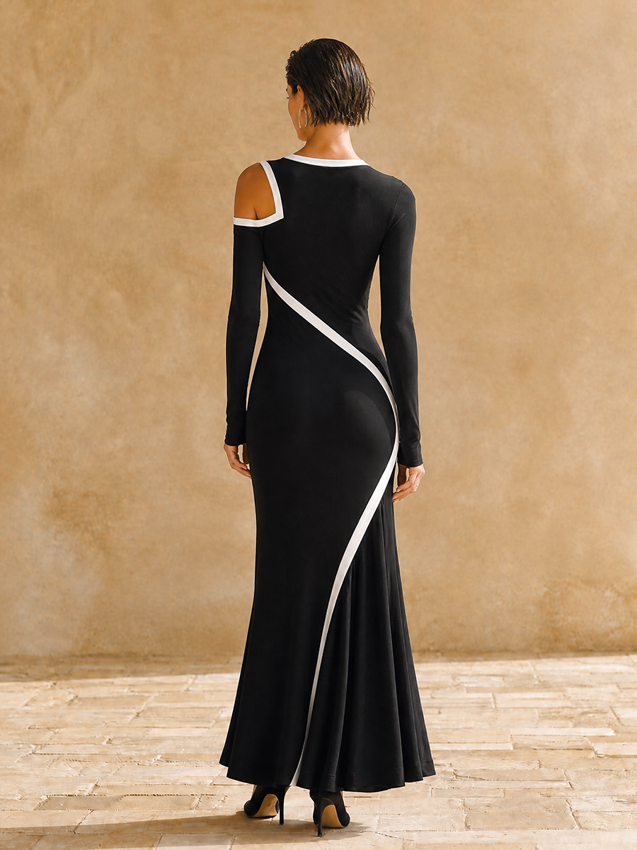 Women's Slim Fit Contrast Trim Cocktail Mermaid Maxi Dress MDZ1238H6LYL