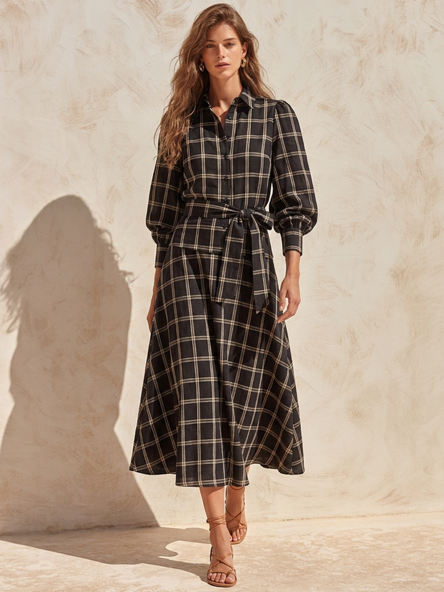 Women's Plaid Shirt & Tie-Waist Skirt Cotton-Blend Set MDZ1269H9ZRK
