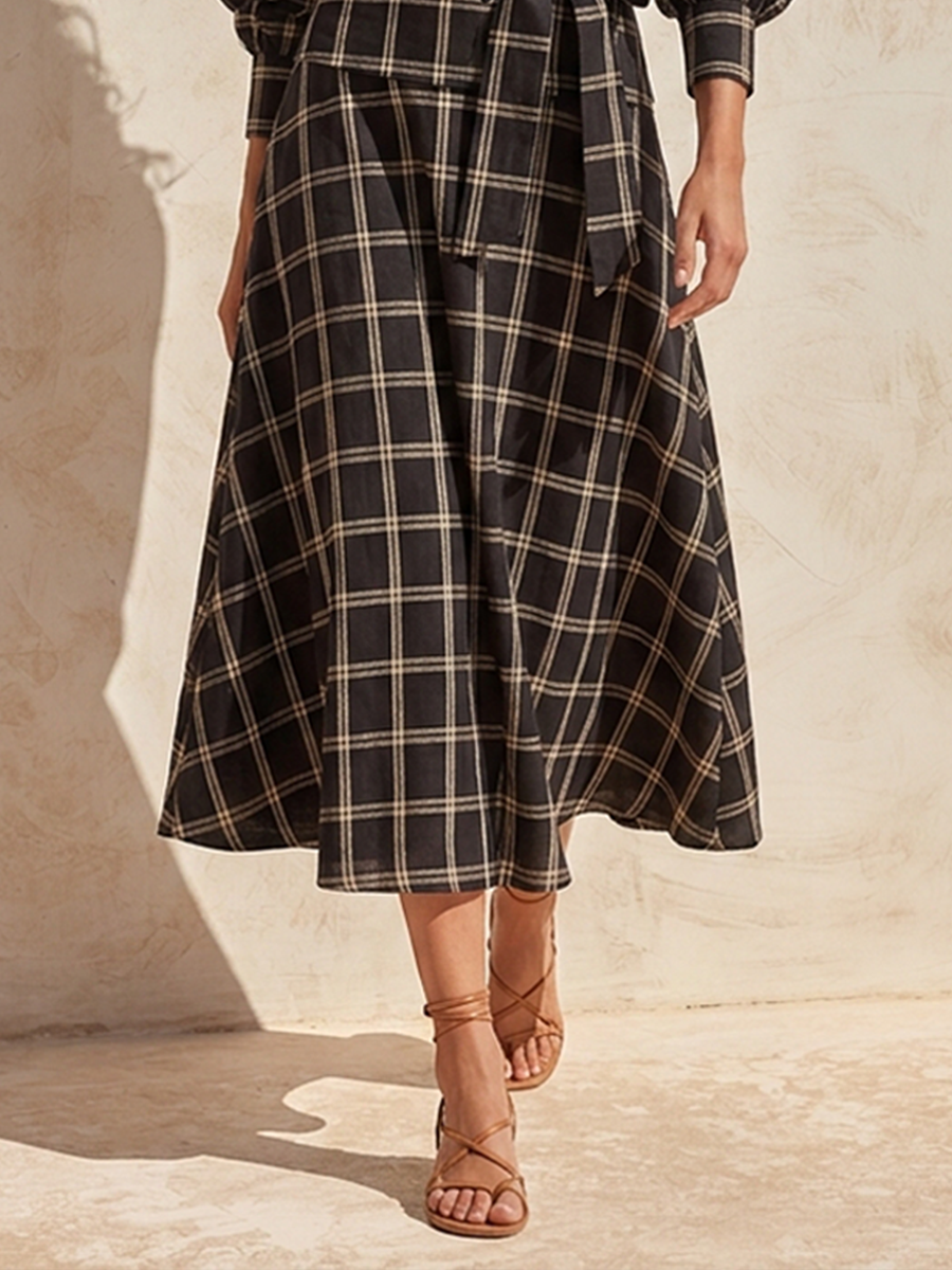 Women's Plaid Shirt & Tie-Waist Skirt Cotton-Blend Set MDZ1269H9ZRK