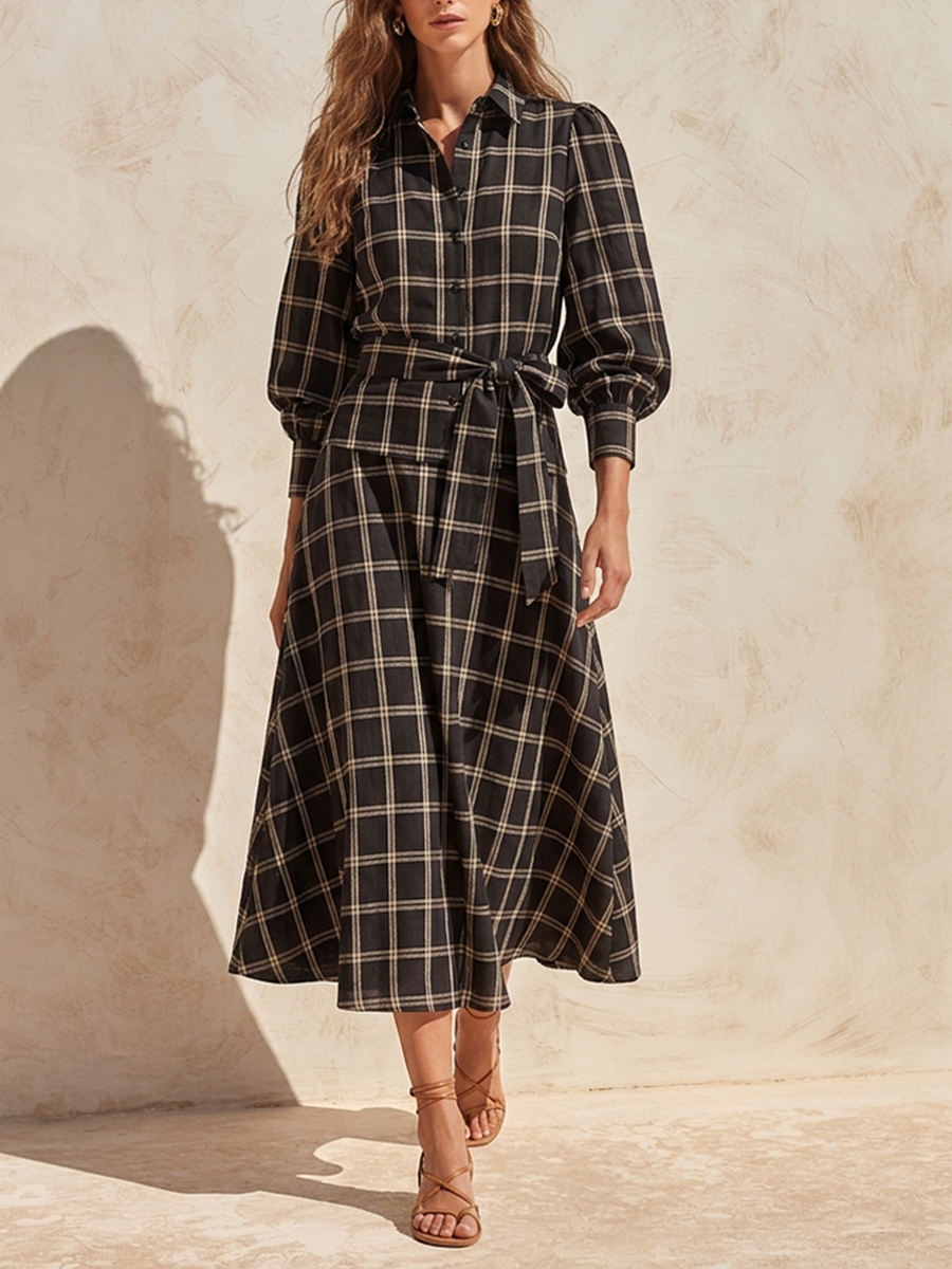 Women's Plaid Shirt & Tie-Waist Skirt Cotton-Blend Set MDZ1269H9ZRK