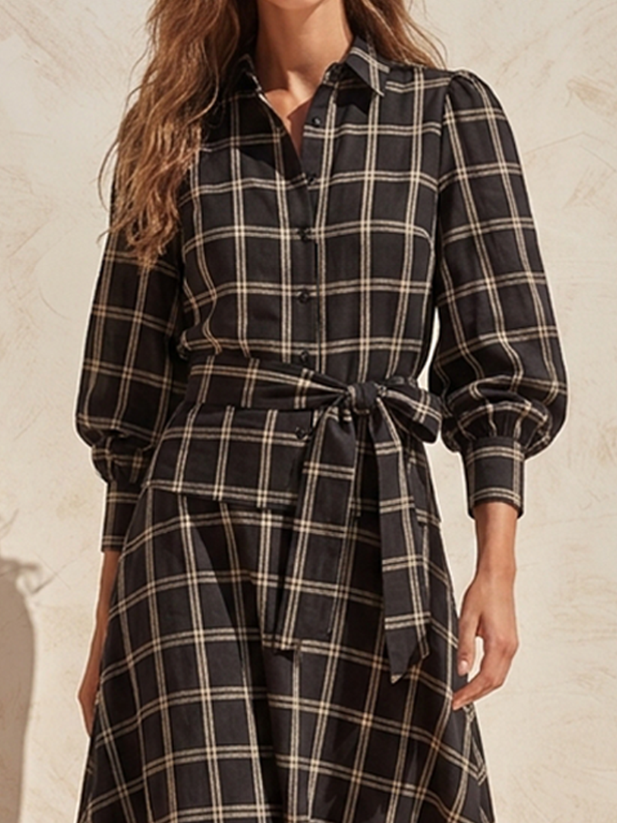 Women's Plaid Shirt & Tie-Waist Skirt Cotton-Blend Set MDZ1269H9ZRK