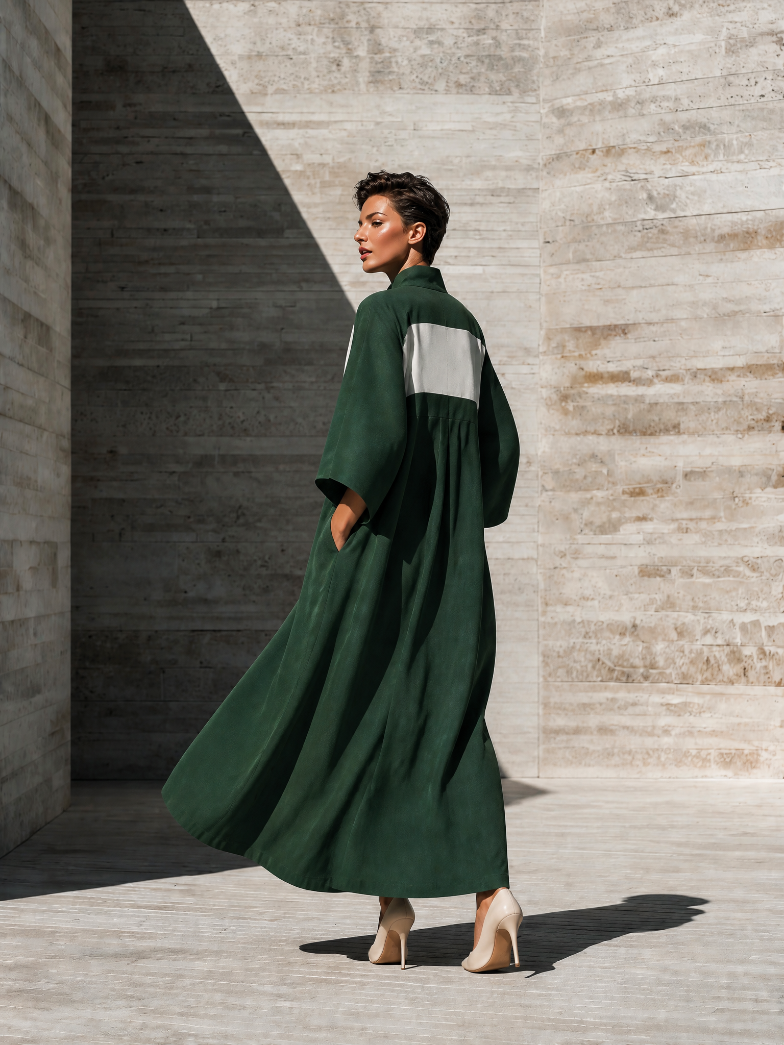Women's Kimono Sleeve V Neck Colorblock Green Maxi Dress MDZ1203H8YZJ