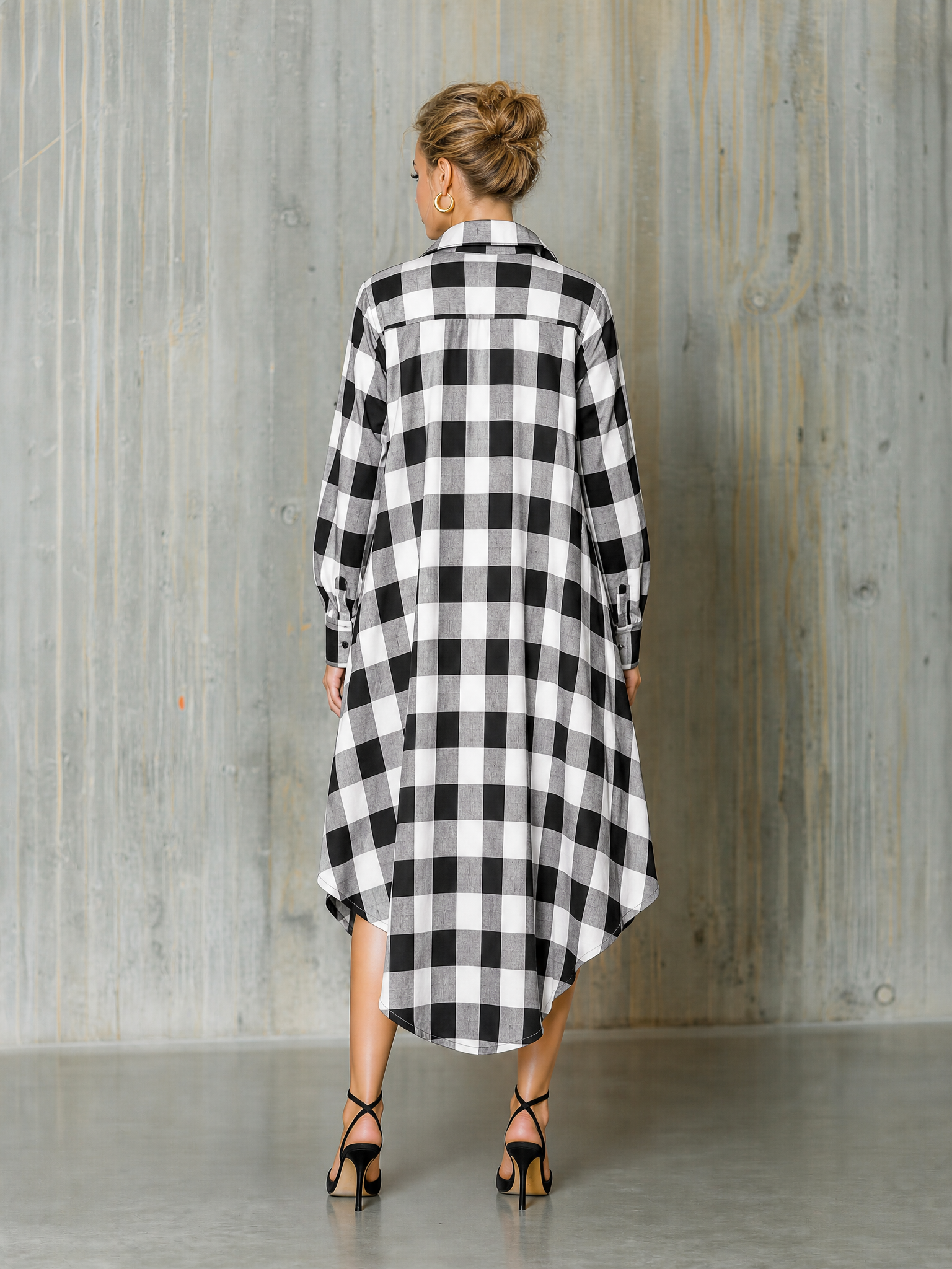 Women's Long Sleeve Buffalo Plaid High Low Shirt Dress MDZ1236H7YZJ