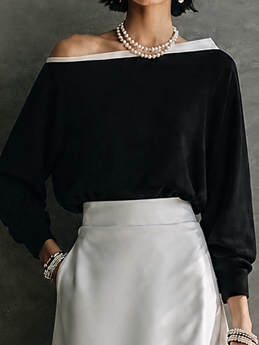 Women's Elegant Off-Shoulder Satin Midi Skirt Set MDZ1297H2GMJ