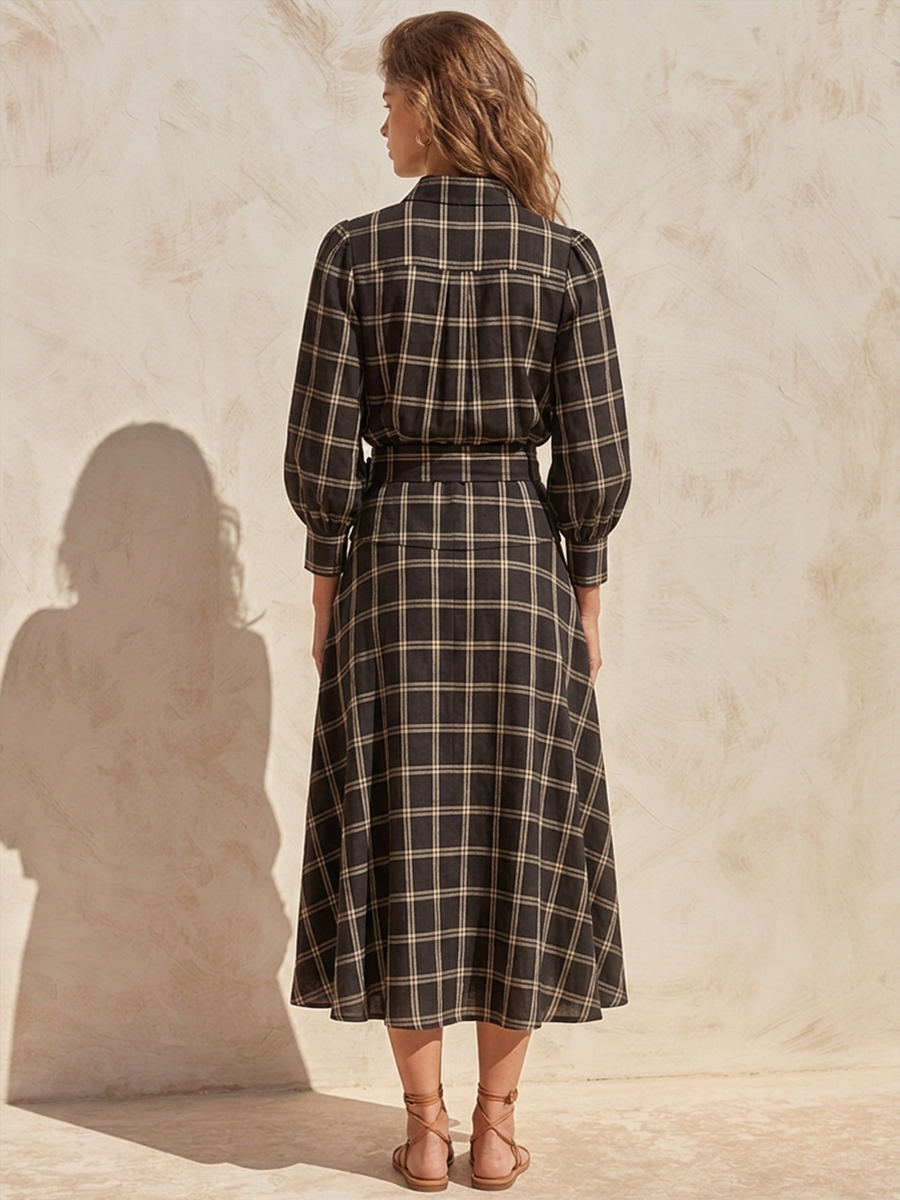 Women's Plaid Shirt & Tie-Waist Skirt Cotton-Blend Set MDZ1269H9ZRK