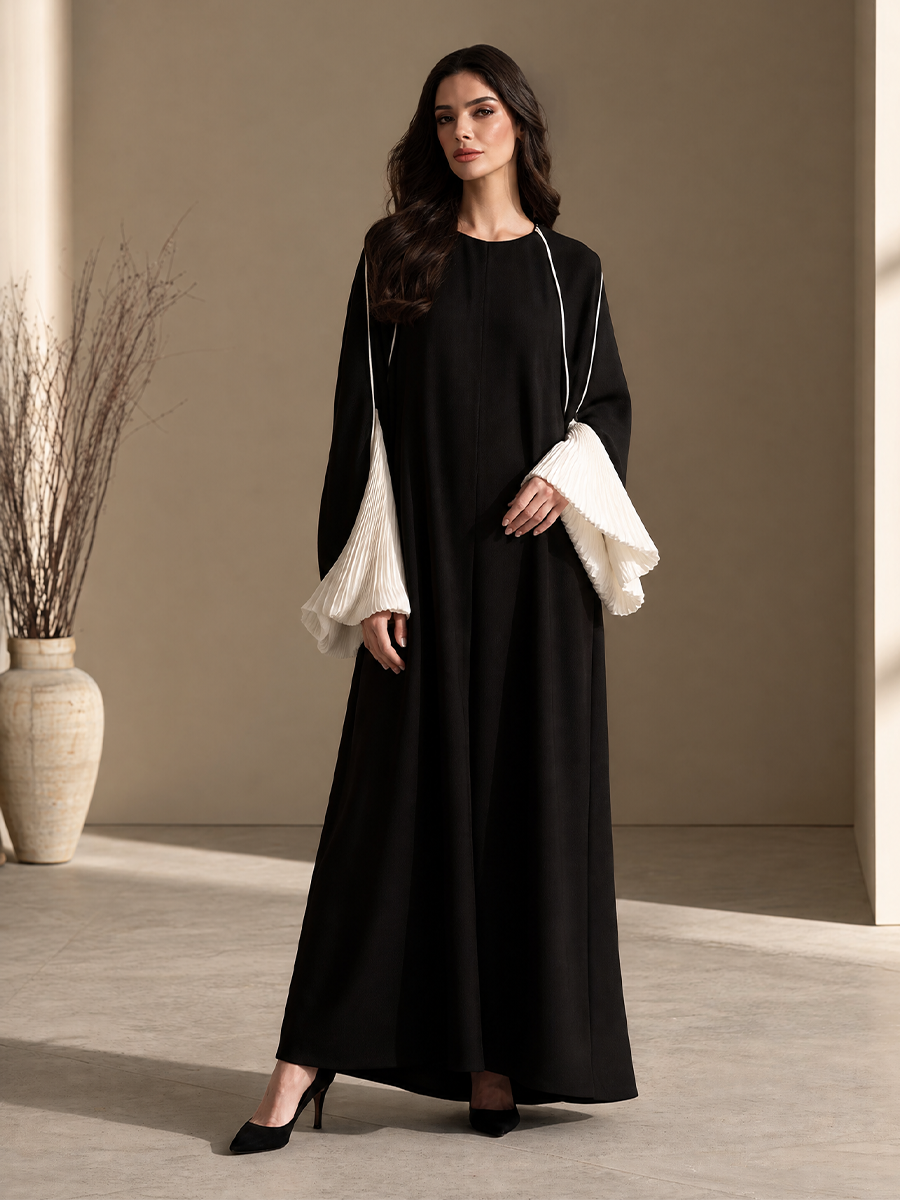 Women's Pleated Contrast Sleeve Formal Abaya Dress MDZ1329H1LYL