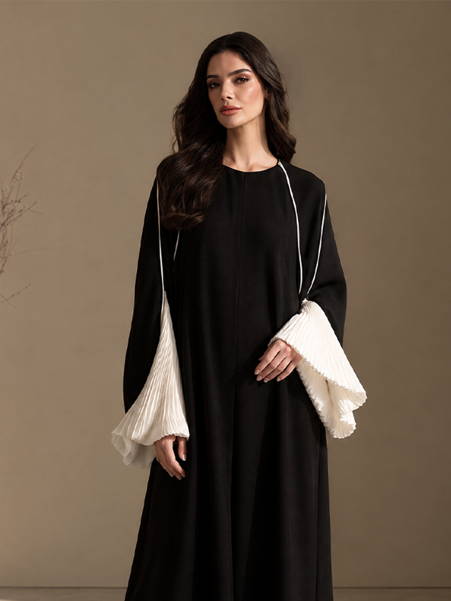 Women's Pleated Contrast Sleeve Formal Abaya Dress MDZ1329H1LYL