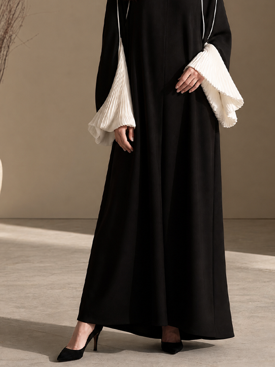 Women's Pleated Contrast Sleeve Formal Abaya Dress MDZ1329H1LYL