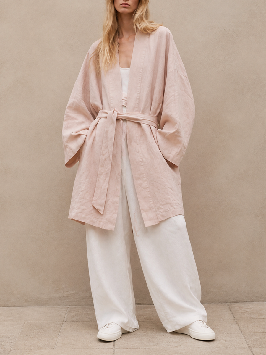 Women's Belted Cotton Kimono Vacation Open Jacket MDZ1330H3LYL