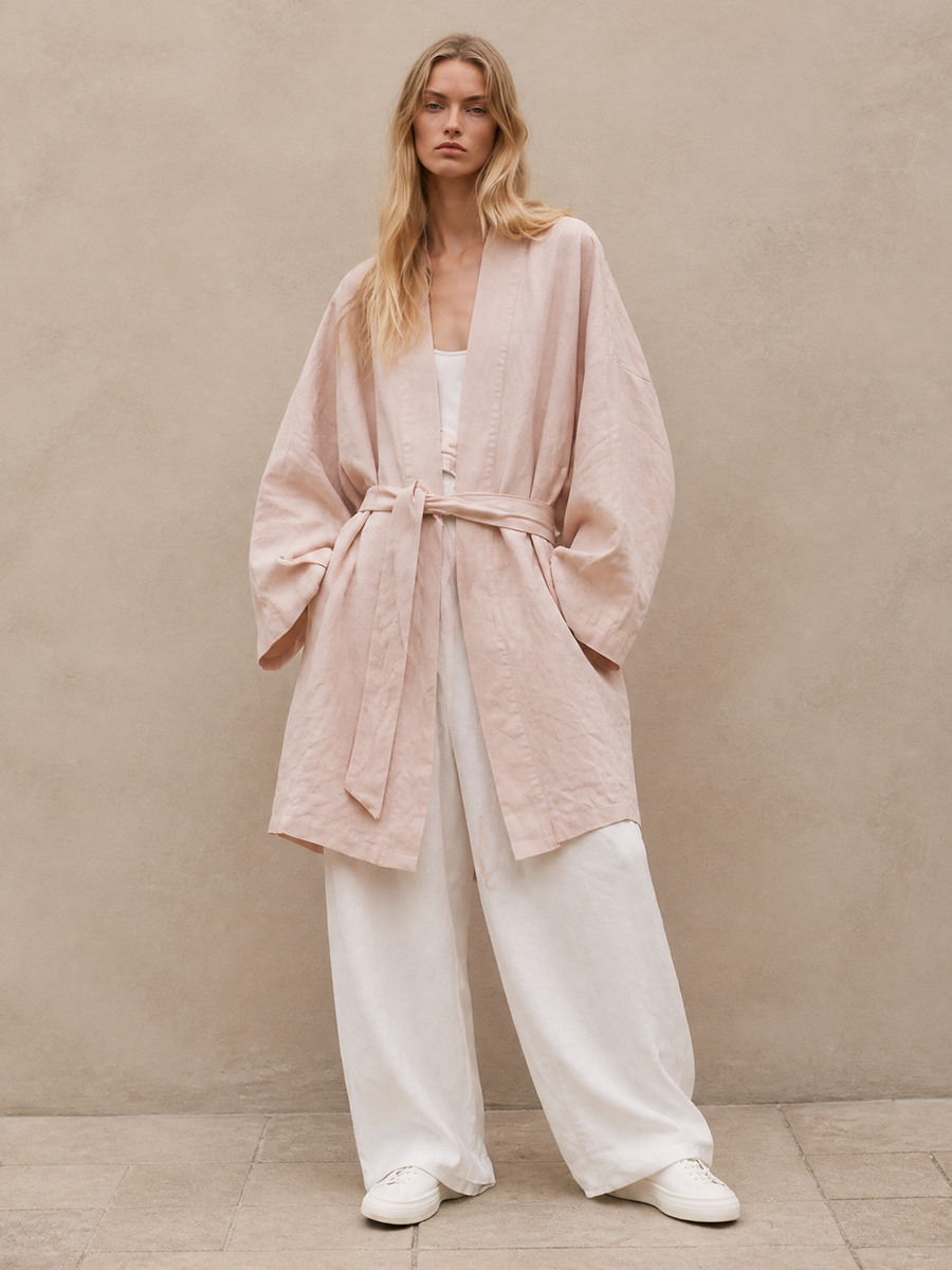 Women's Belted Cotton Kimono Vacation Open Jacket MDZ1330H3LYL