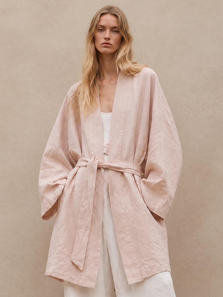 Women's Belted Cotton Kimono Vacation Open Jacket MDZ1330H3LYL