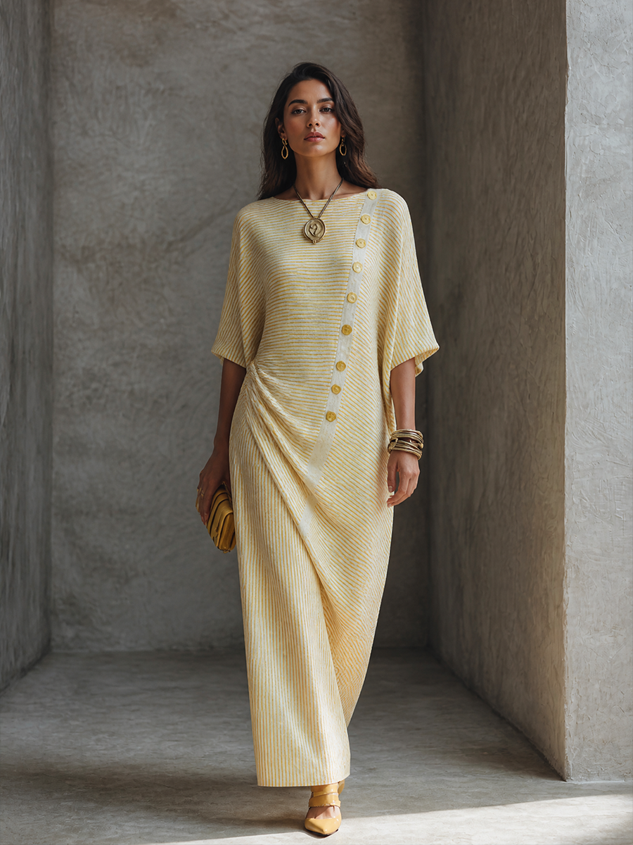 Women's Striped Relaxed Batwing Maxi Dress MDZ1356H6GMJ